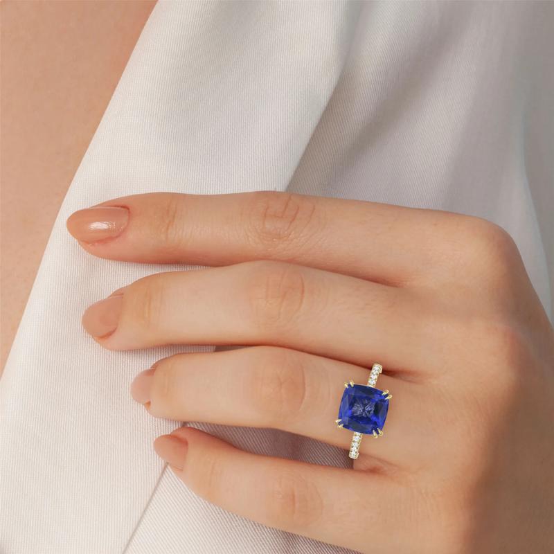 Tanzanite &amp; Diamond Double Prong Ring in 14K Yellow Gold &#40;1/7 ct. tw.&#41; – Image 4 of 4