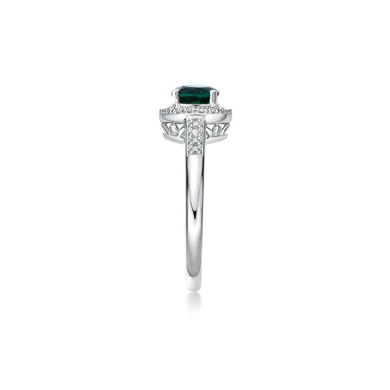 Lab Created Emerald &amp; 1/8 ct. tw. Diamond Ring in Sterling Silver – Image 3 of 3