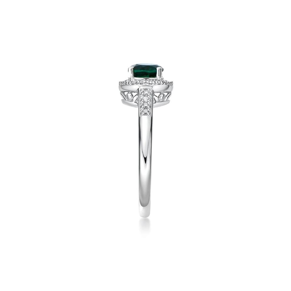 Lab Created Emerald &amp; 1/8 ct. tw. Diamond Ring in Sterling Silver – Image 3 of 3