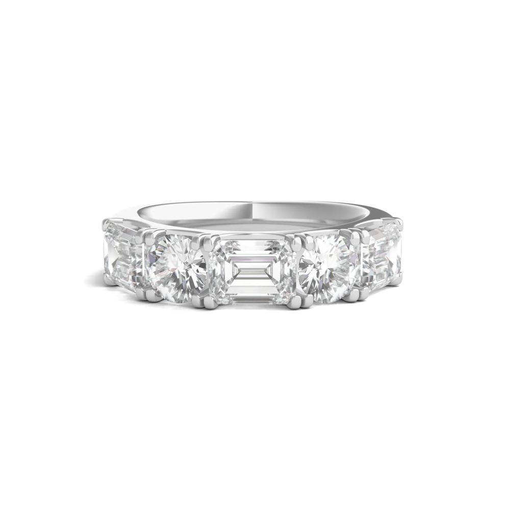 Round &amp; Emerald-Cut Lab Grown Diamond Five-Stone Band in 14K White Gold (4 ct. tw.) – Image 1 of 4