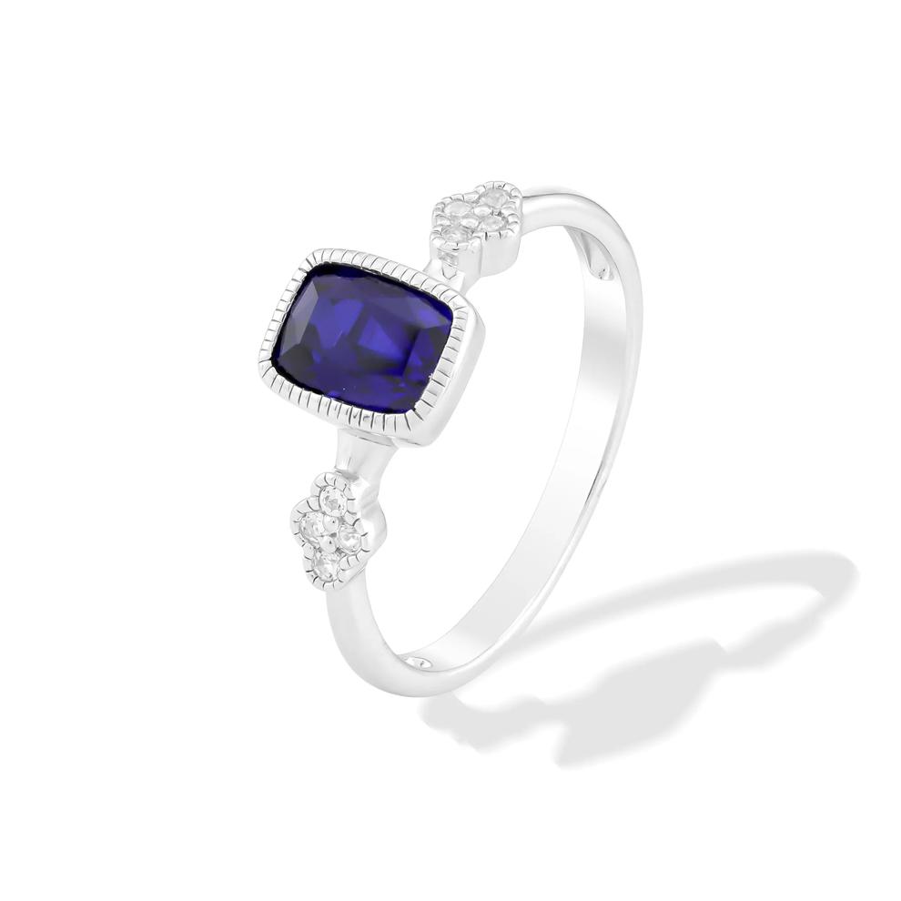 Lab Created Blue &amp; White Sapphire Stack Ring in Sterling Silver – Image 3 of 4
