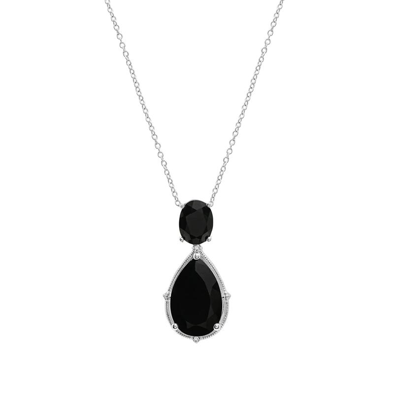 Onyx and Diamond Accent Pendant in Sterling Silver – Image 1 of 4