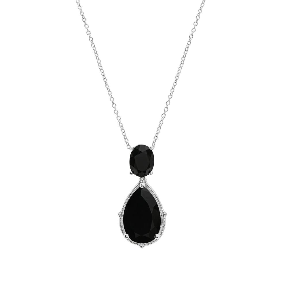 Onyx and Diamond Accent Pendant in Sterling Silver – Image 1 of 4