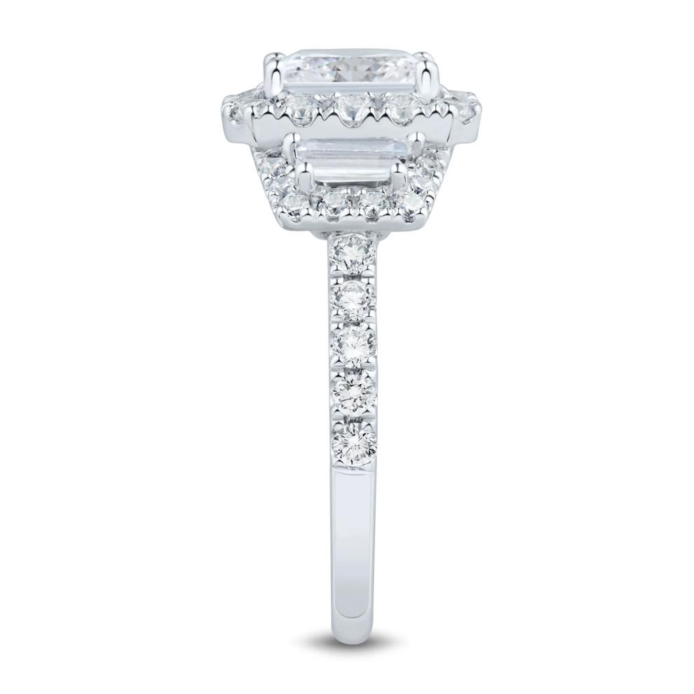 Lab Grown Diamond Radiant Center Trapezoid Three-Stone Engagement Ring in 10K White Gold (3 ct. tw.) – Image 2 of 3