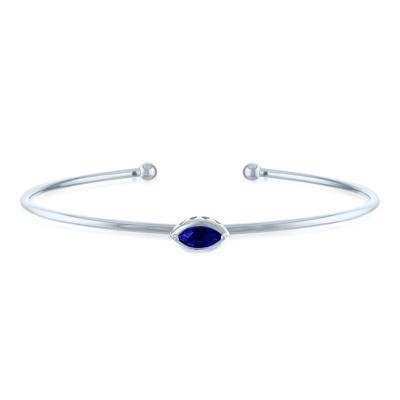Lab-Created Marquise Blue Sapphire Cuff Bangle Bracelet in Sterling Silver