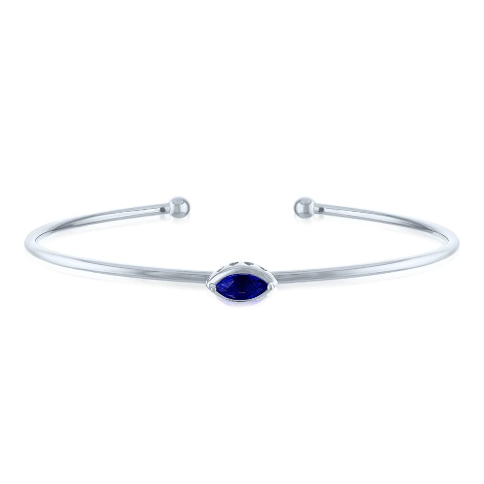 Lab-Created Marquise Blue Sapphire Cuff Bangle Bracelet in Sterling Silver – Image 1 of 2