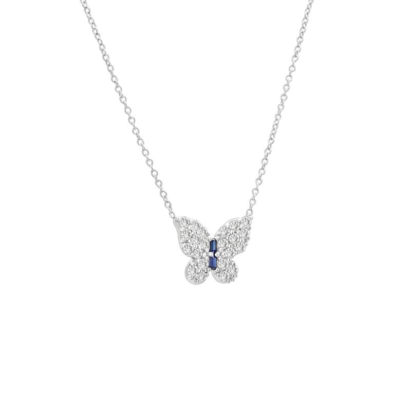 Lab-Created Blue and White Sapphire Butterfly Pendant and Stud Earring Box Set in Sterling Silver – Image 5 of 6