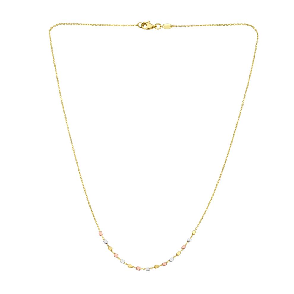 Tri-Color Stationary Textured Bead Necklace in 14K Yellow, White and Rose Gold – Image 2 of 3