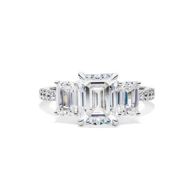 Lab-Created Moissanite Emerald-Cut Three-Stone Ring in 10K White Gold (3 1/4 ct. dew)