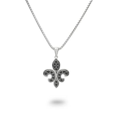 Men's Black Diamond Fleur de Lis Pendant Necklace in Sterling Silver (1/4 ct. tw.)
