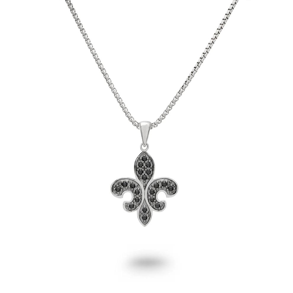 Men's Black Diamond Fleur de Lis Pendant Necklace in Sterling Silver (1/4 ct. tw.) – Image 1 of 4