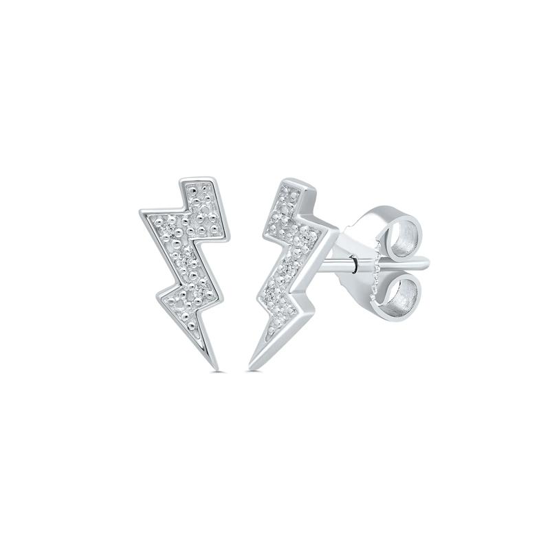 Lightning Bolt Earrings with Diamond Accents in Sterling Silver – Image 1 of 1