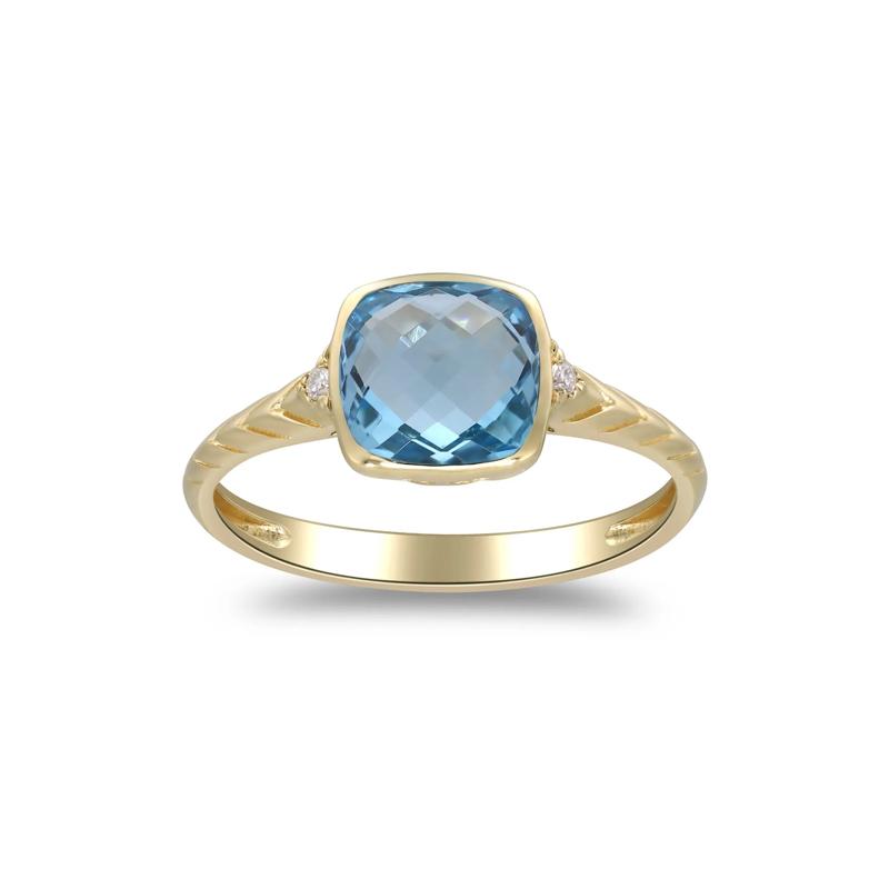 Swiss Blue Topaz &amp; Diamond Accent Ring in 10K Yellow Gold – Image 2 of 5