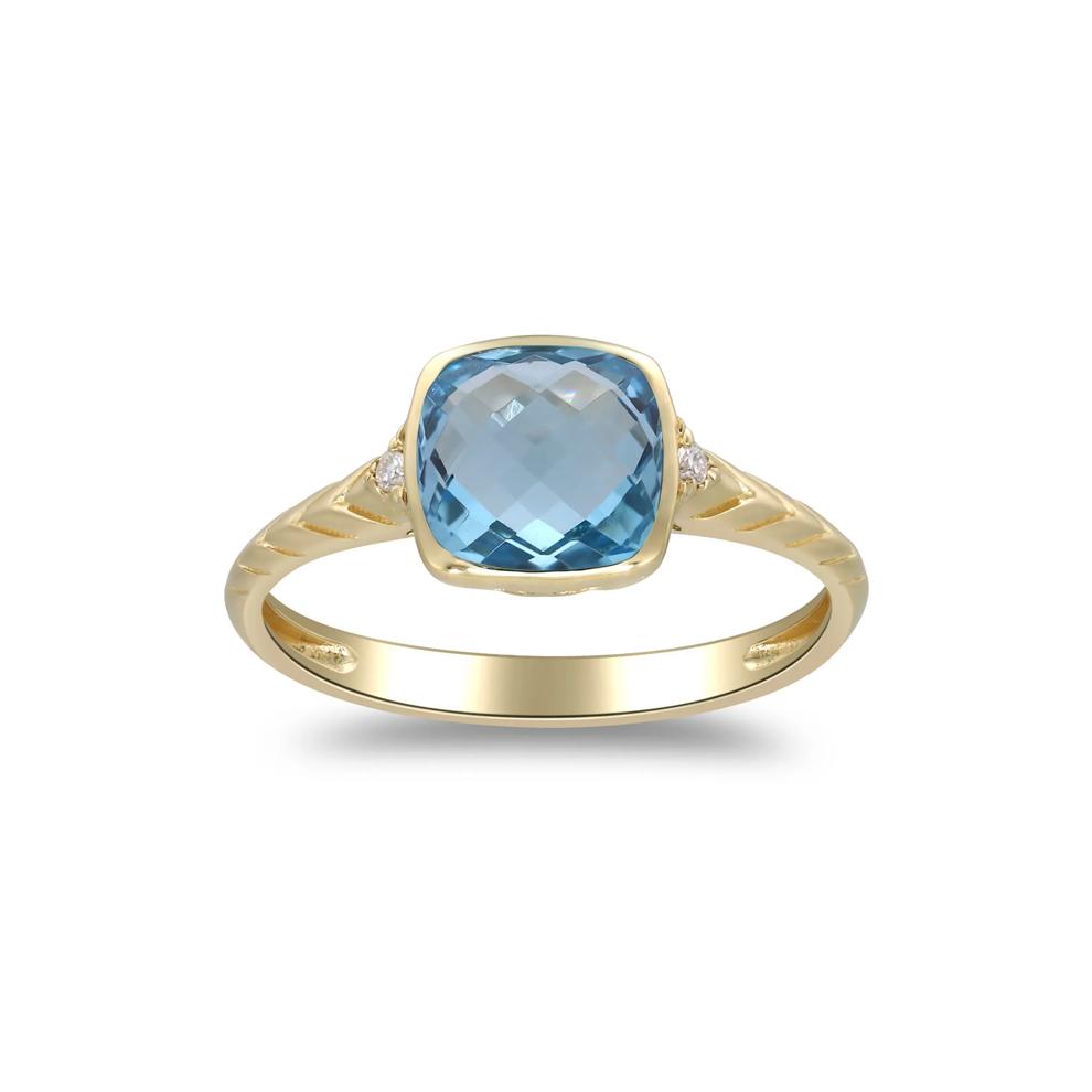 Swiss Blue Topaz &amp; Diamond Accent Ring in 10K Yellow Gold – Image 2 of 5