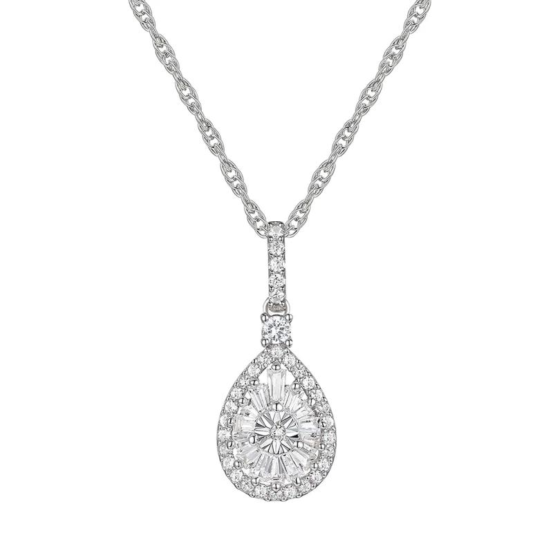Pear-Shaped Diamond Cluster Pendant in 10K White Gold &#40;1/4 ct. tw.&#41; – Image 1 of 3