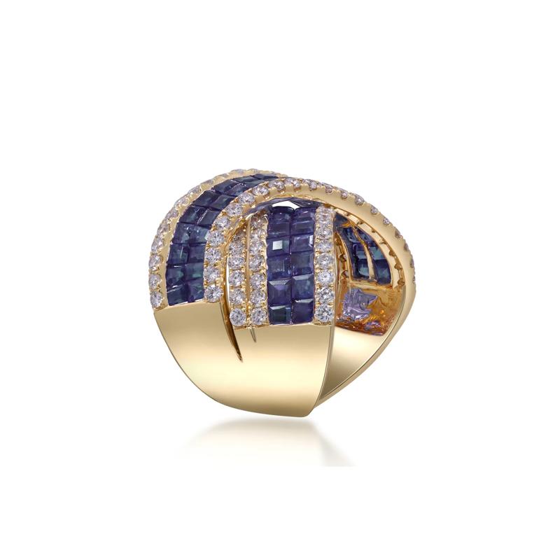 Blue Sapphire and Diamond Crossover Ring in 14K Yellow Gold &#40;2 ct. tw.&#41; – Image 3 of 4