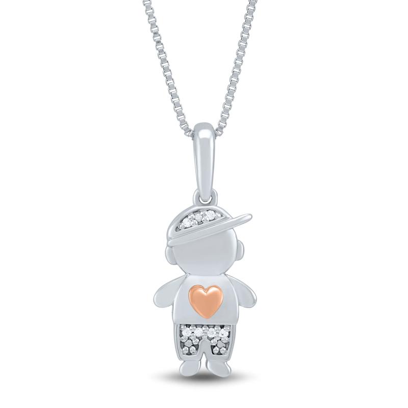 Diamond Accent Boy Pendant in Sterling Silver and 14K Rose Gold – Image 1 of 3