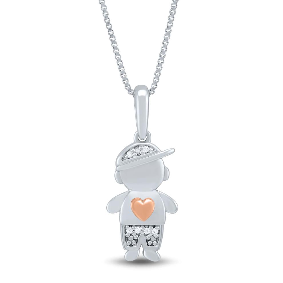 Diamond Accent Boy Pendant in Sterling Silver and 14K Rose Gold – Image 1 of 3
