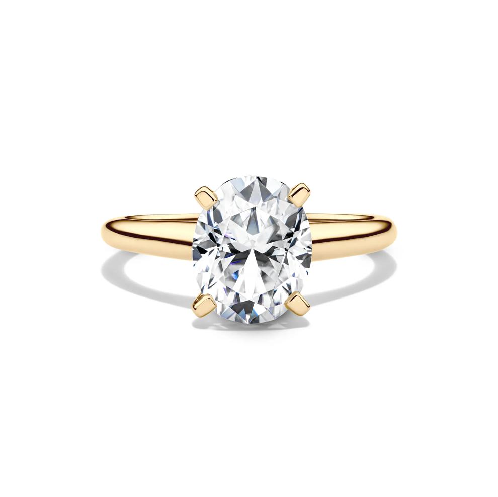 Lab-Created Moissanite Oval Solitaire Ring in 10K Yellow Gold (2 ct. dew) – Image 1 of 4