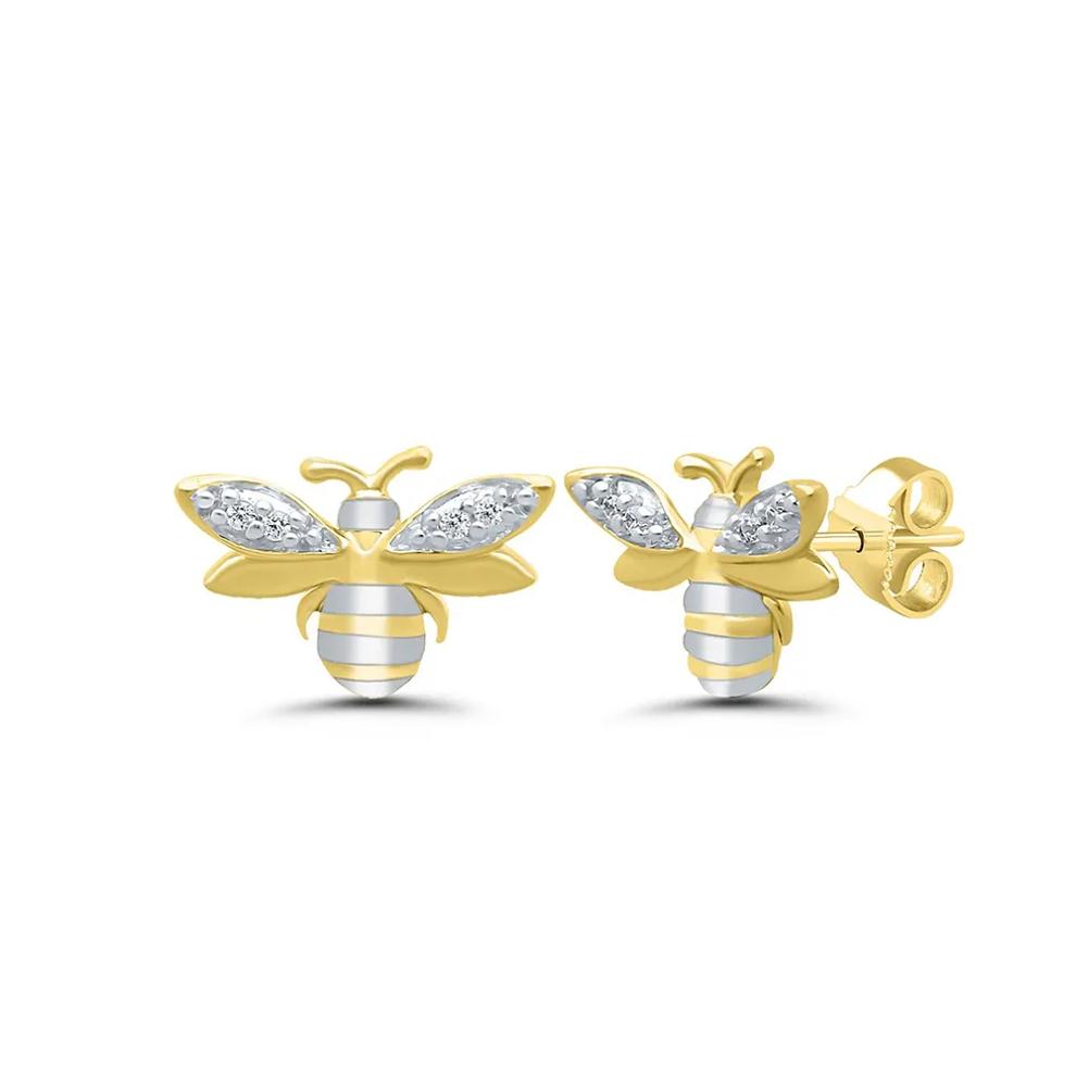Diamond Honeybee Earrings in 10K Yellow Gold – Image 1 of 2