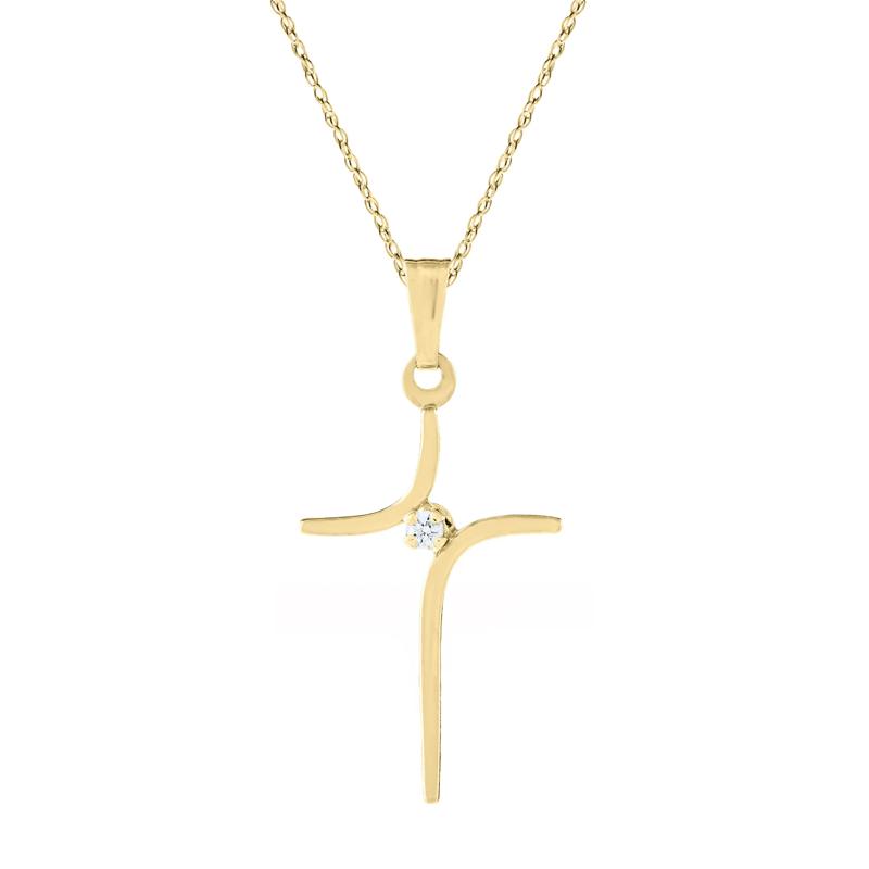 Diamond Accent Cross Pendant in 14K Yellow Gold – Image 1 of 3