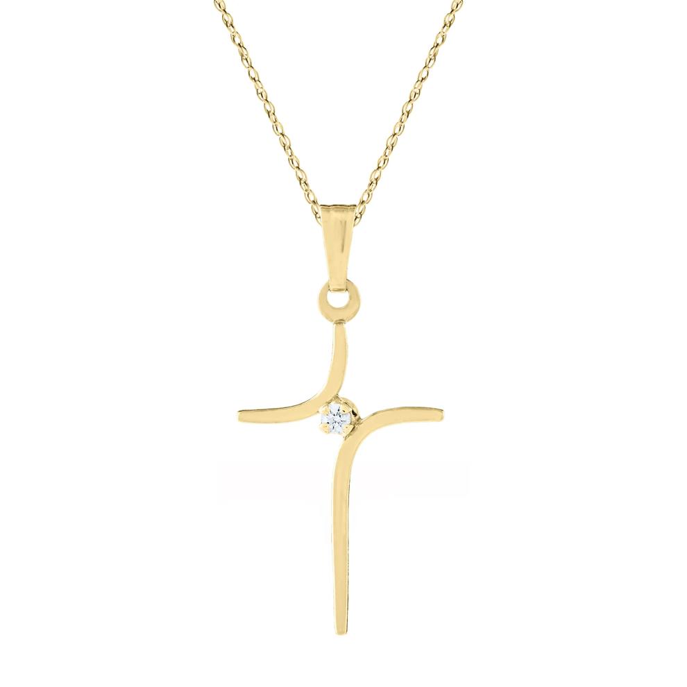Diamond Accent Cross Pendant in 14K Yellow Gold – Image 1 of 3