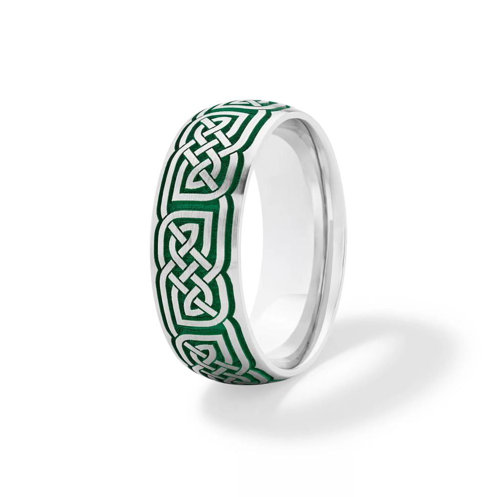 Men&rsquo;s Celtic Wedding Band with Green Cerakote in Cobalt, 8mm – Image 3 of 4