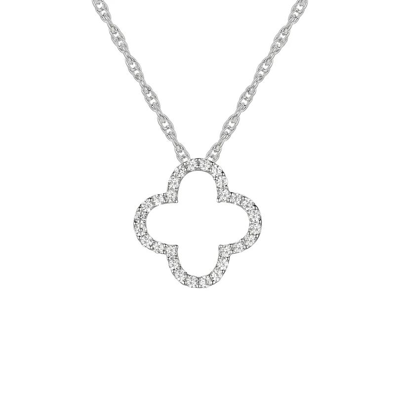 Diamond Clover Pendant in 10K White Gold &#40;1/8 ct. tw.&#41; – Image 1 of 3