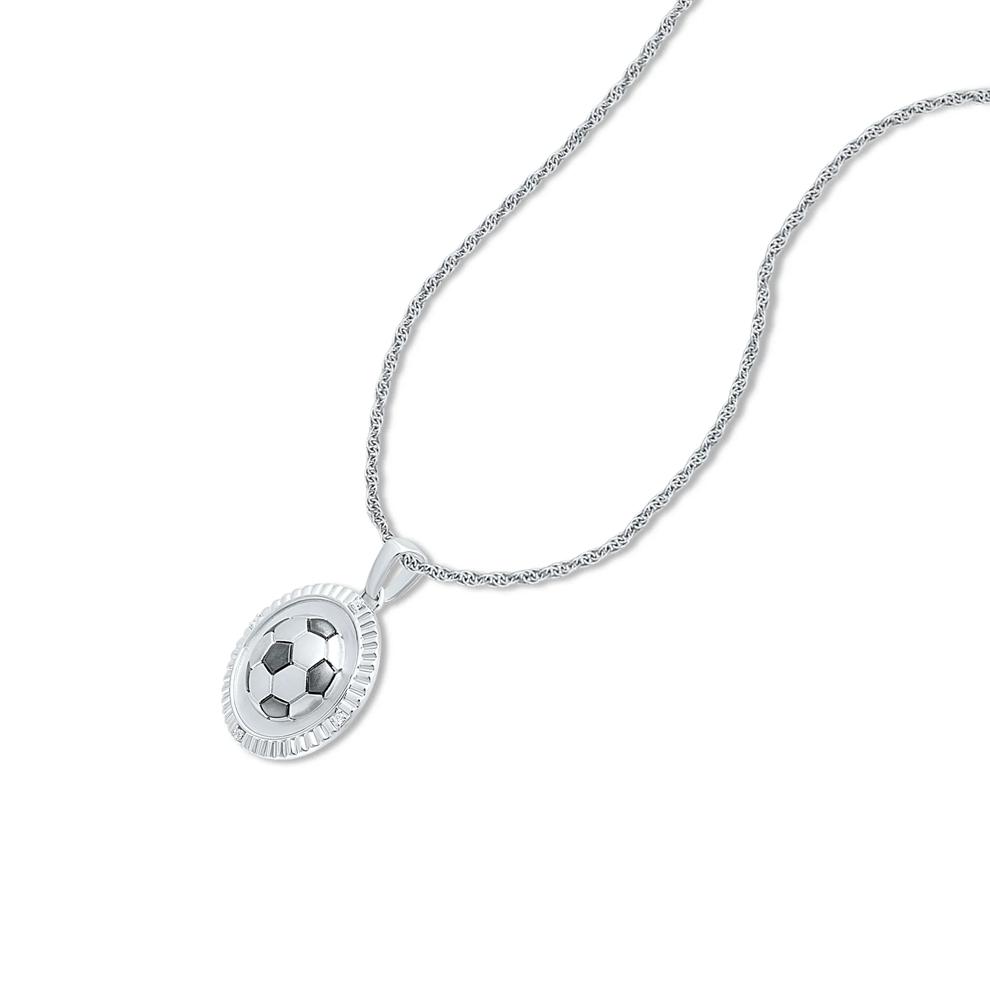 Diamond Accent Soccer Ball Medallion Pendant Necklace in Sterling Silver – Image 4 of 4
