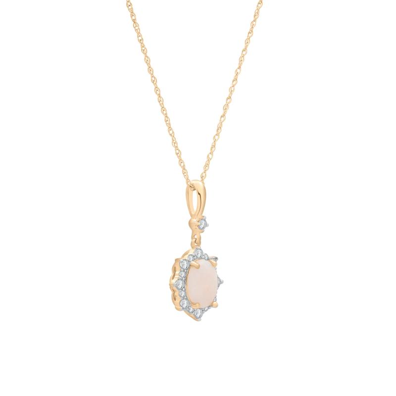 Australian Opal and Diamond Accent Halo Drop Pendant in 10K Yellow Gold – Image 2 of 4