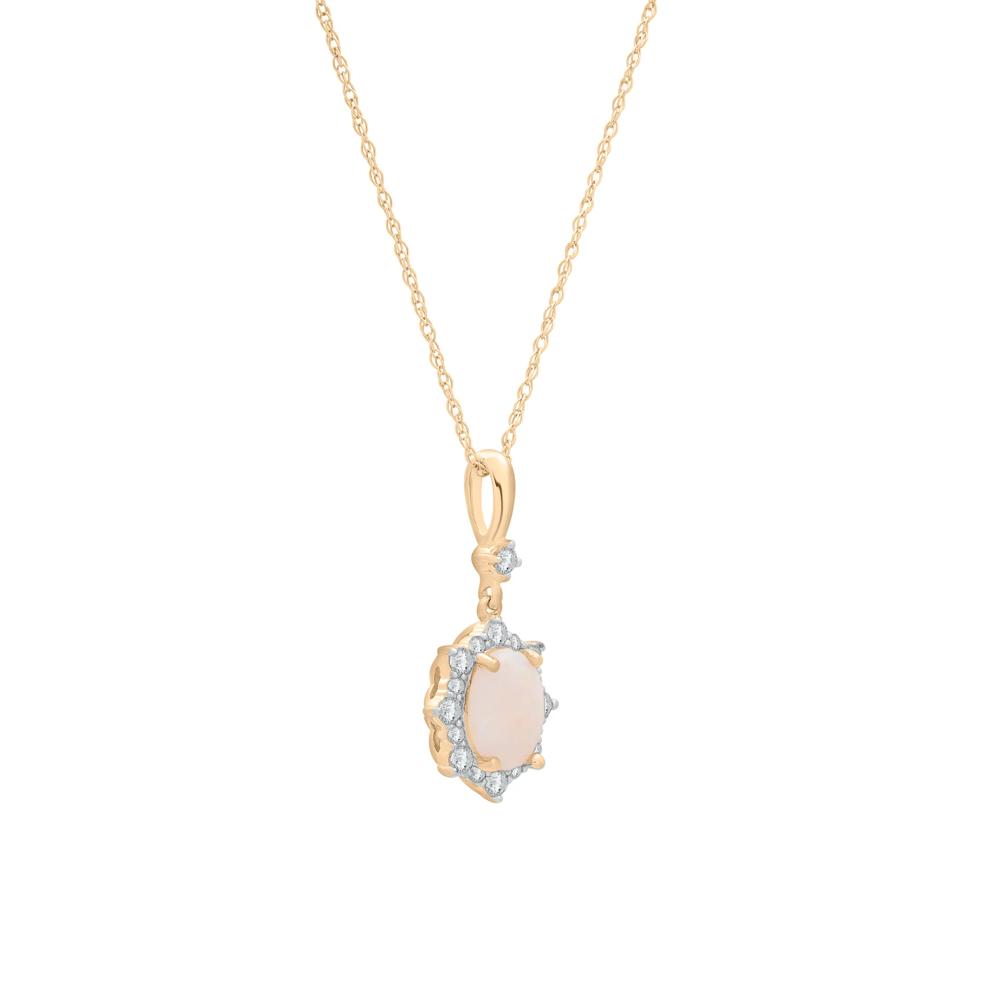 Australian Opal and Diamond Accent Halo Drop Pendant in 10K Yellow Gold – Image 2 of 4