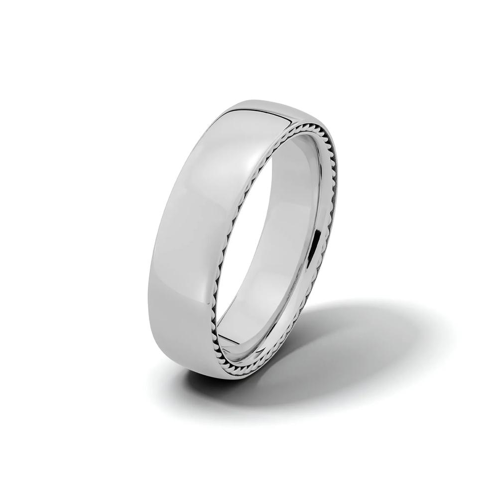 Men's Domed Wedding Band with Braided Inlays in 14K White Gold, 6mm – Image 4 of 5