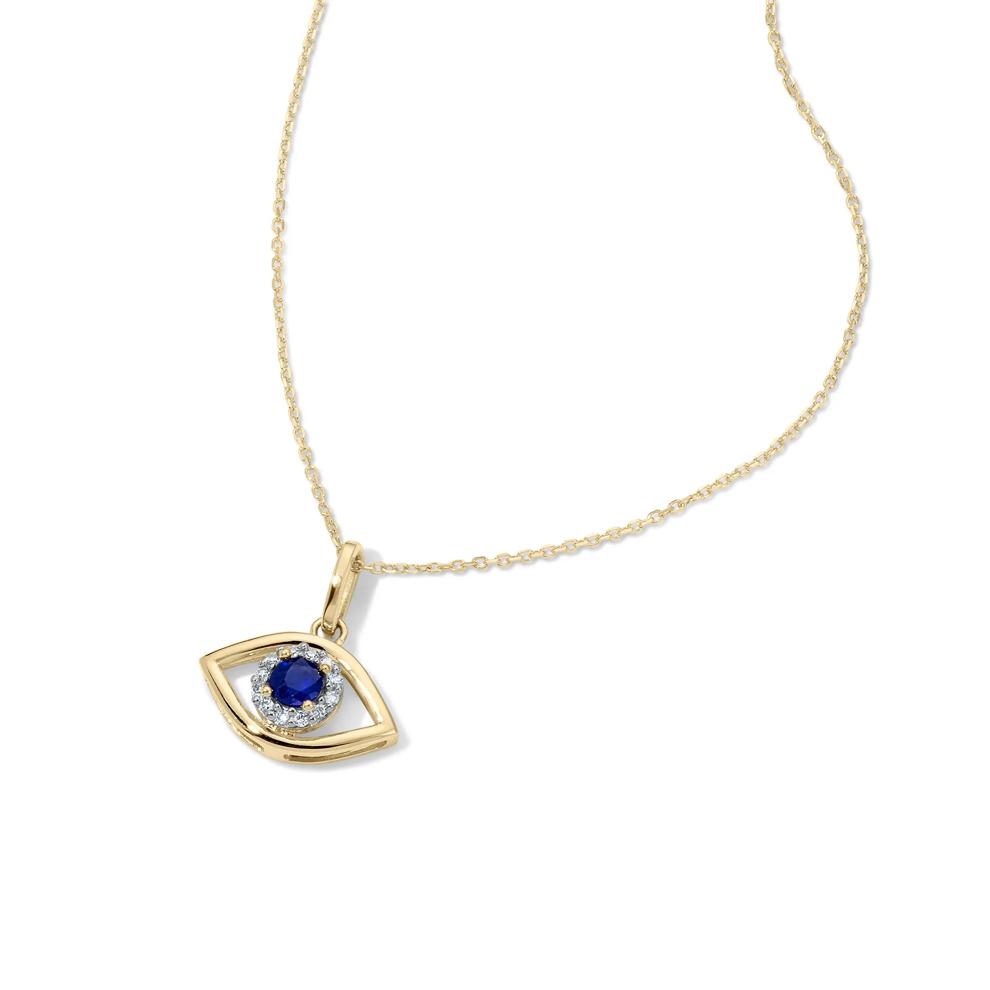 Blue Sapphire &amp; Diamond Accent Evil Eye Pendant in 10K Yellow Gold – Image 4 of 4