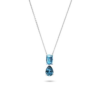 Blue Topaz & London Blue Topaz Pendant Necklace in Sterling Silver
