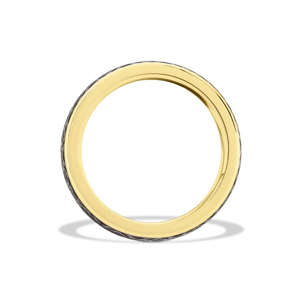 Men's Zirconium Inlay Laser Carved Domed Wedding Band in 14K Yellow Gold, 8mm – Image 2 of 4