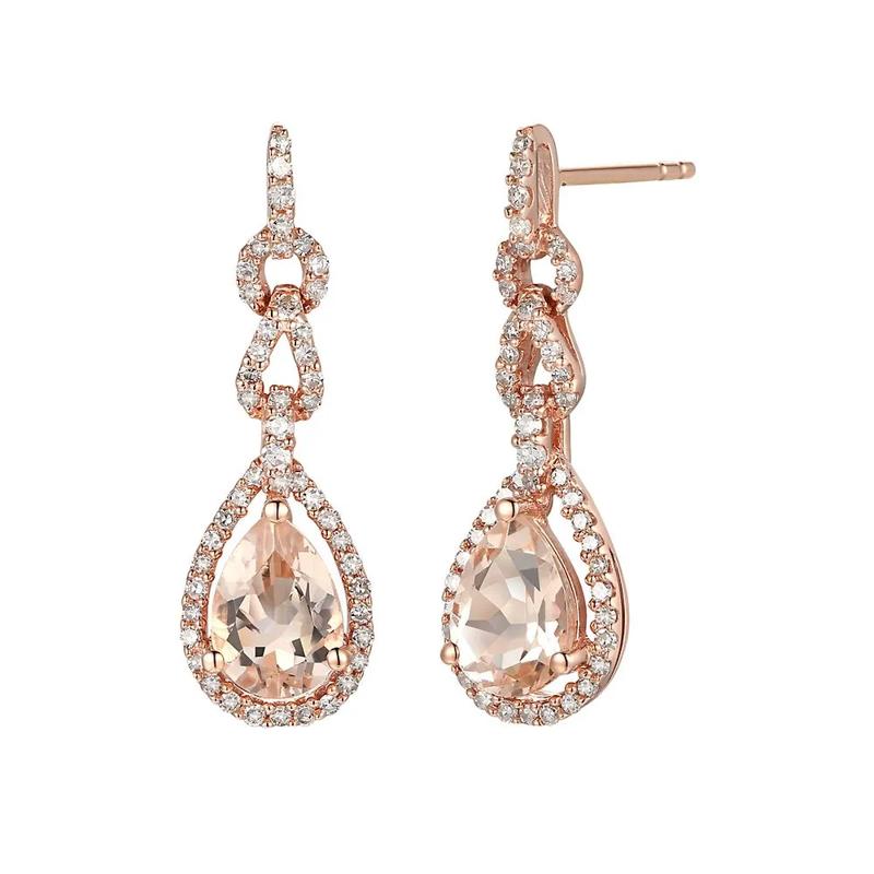 Morganite &amp; 1/3 ct. tw. Diamond Drop Earrings in 10K Rose Gold – Image 1 of 1
