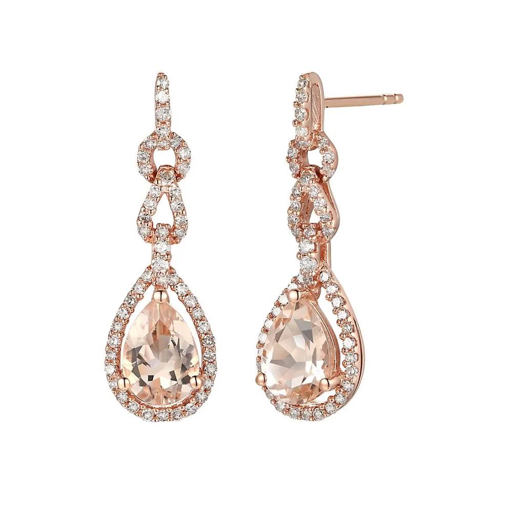 Morganite &amp; 1/3 ct. tw. Diamond Drop Earrings in 10K Rose Gold – Image 1 of 2