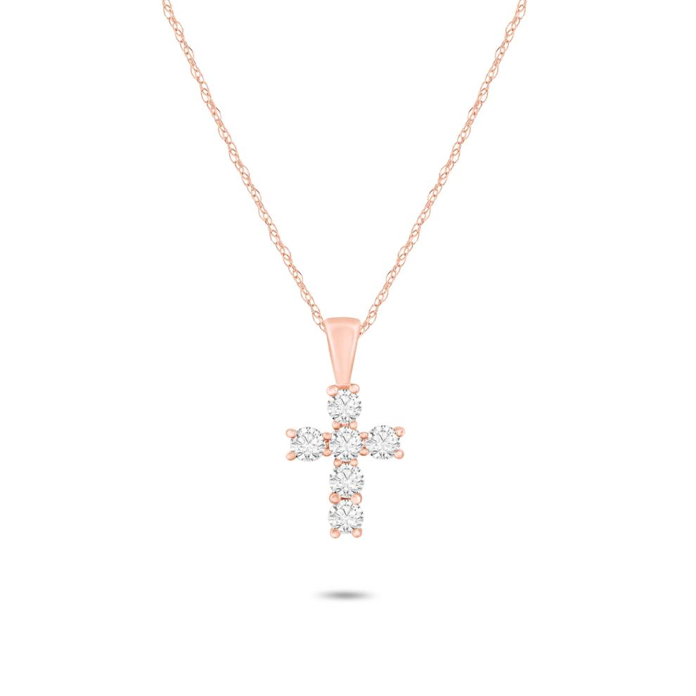 Diamond Cross Pendant Necklace in 14K Rose Gold (1/5 ct. tw.) – Image 1 of 4