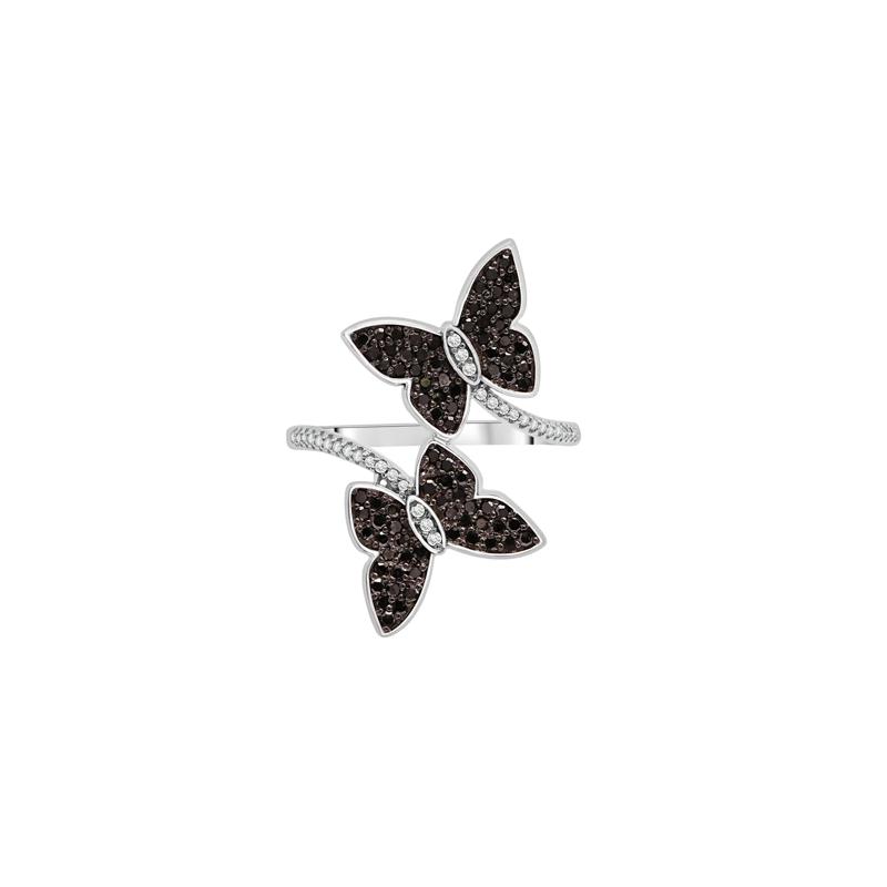 Black and White Diamond Butterfly Ring in Sterling Silver &#40;1/2 ct. tw.&#41; – Image 1 of 5