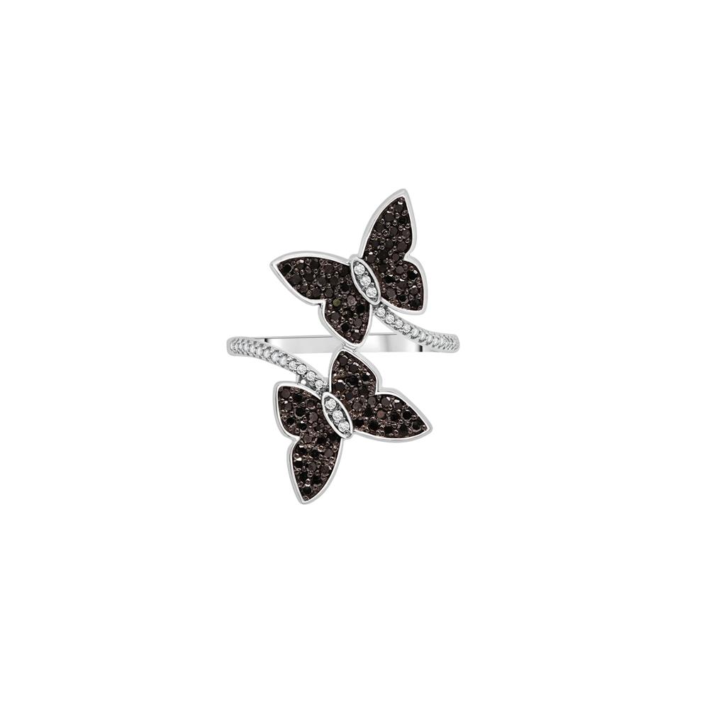 Black and White Diamond Butterfly Ring in Sterling Silver (1/2 ct. tw.) – Image 1 of 5