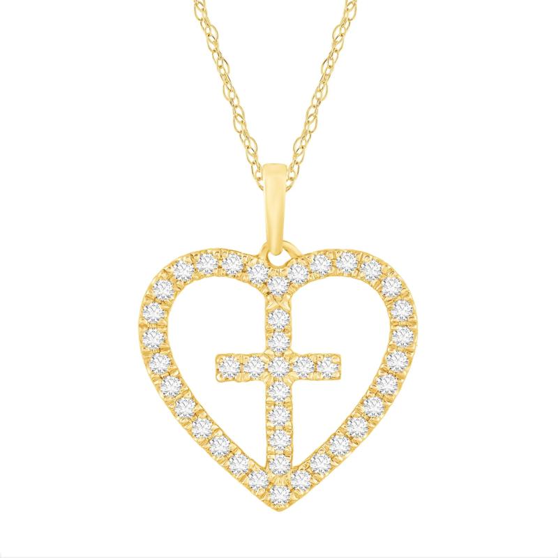 Diamond Heart Cross Pendant in 14K Yellow Gold (1/3 ct. tw.) – Image 1 of 3