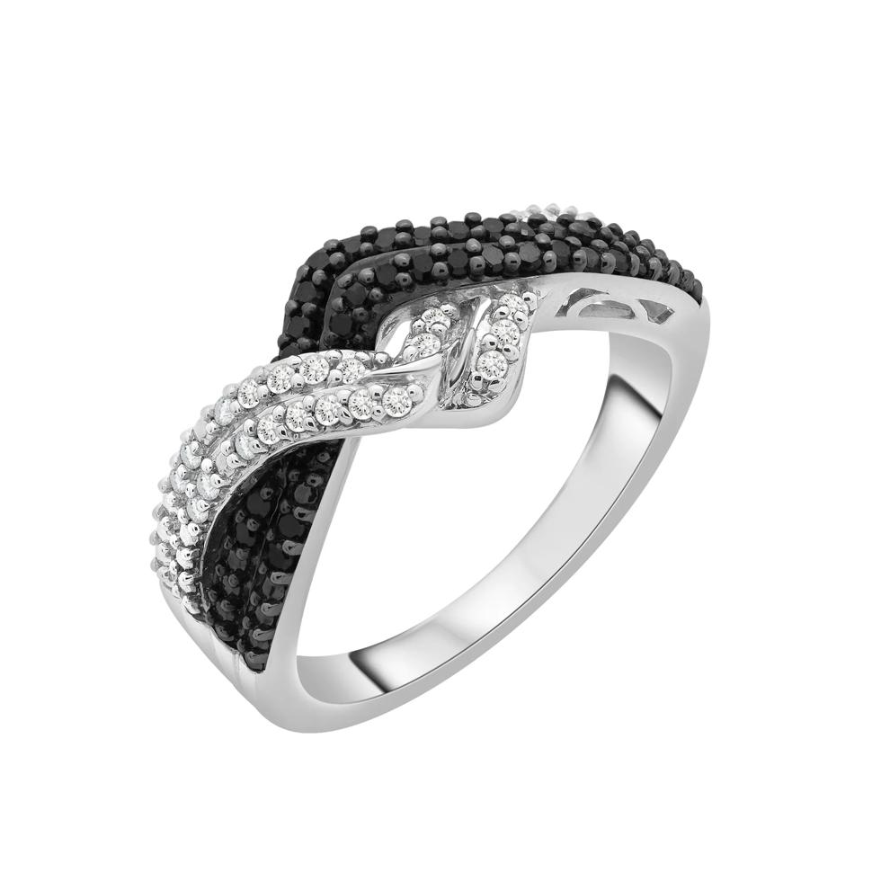 Black &amp; White Diamond Double V Twist Ring in Sterling Silver (1/4 ct. tw.) – Image 4 of 5