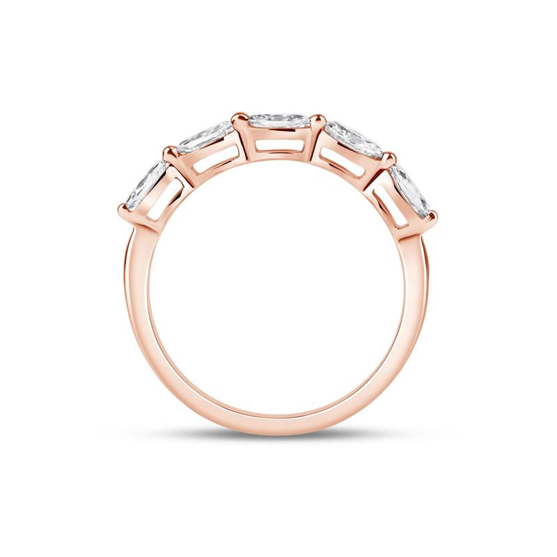 Lab Grown Diamond Marquise-Cut 5-Stone Anniversary Band in 14K Rose Gold – Image 2 of 3