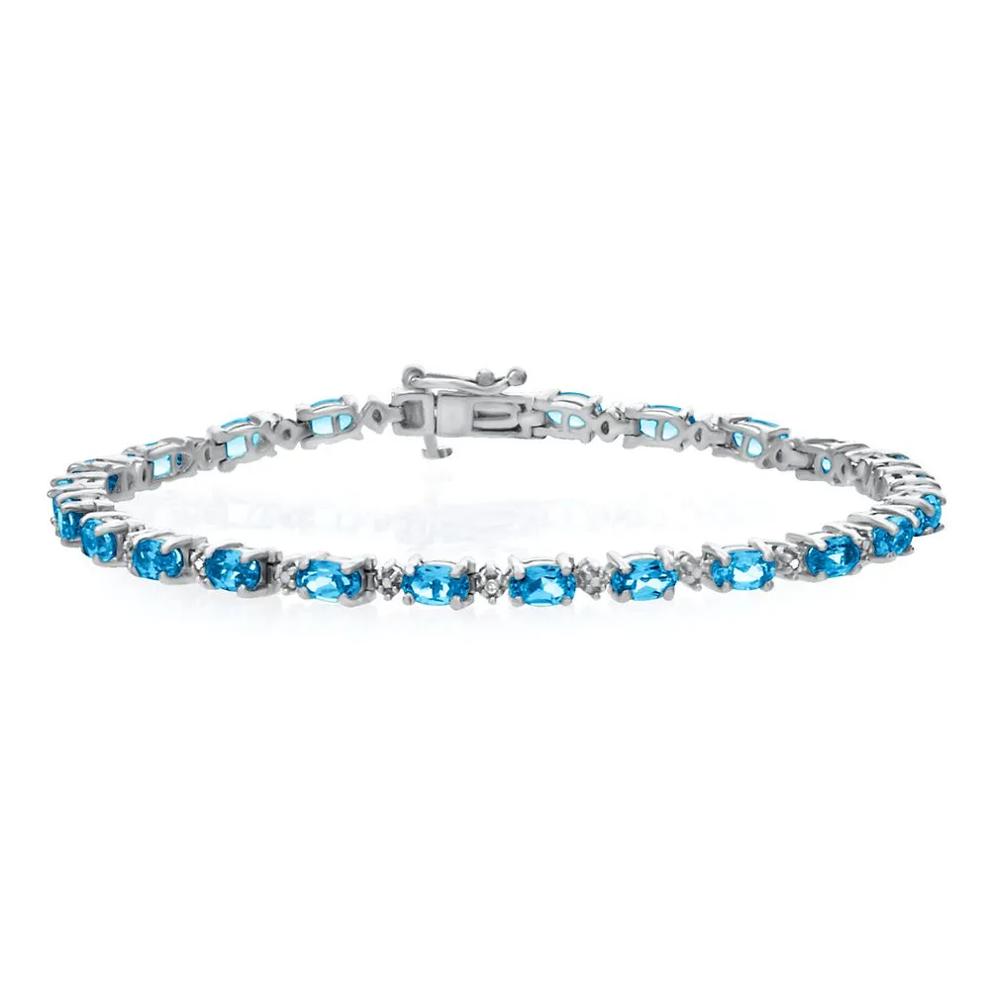 Blue Topaz &amp; Diamond Bracelet in Sterling Silver – Image 1 of 1