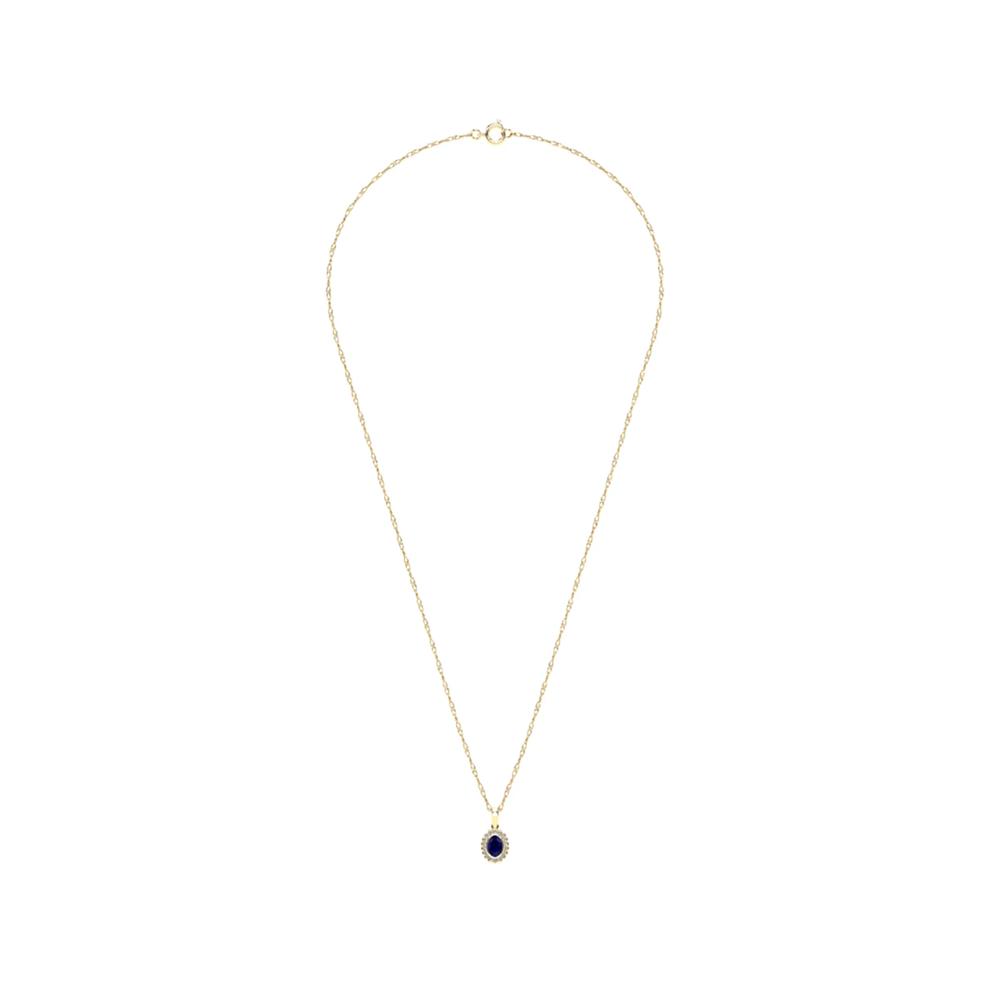 Oval Blue Sapphire &amp; Diamond Pendant Necklace in 10K Yellow Gold (1/10 ct. tw.) – Image 3 of 4