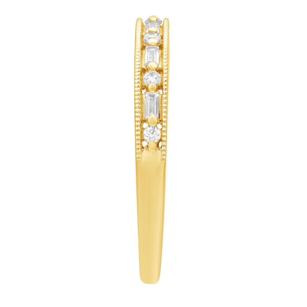 Baguette &amp; Round Diamond Stack Band in 10K Yellow Gold (1/7 ct. tw.) – Image 3 of 3