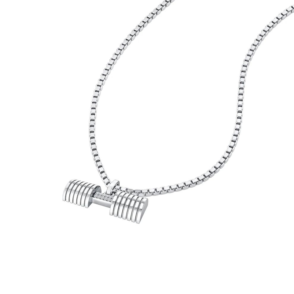 Men's Diamond Accent Dumbbell Pendant Necklace in Sterling Silver – Image 4 of 4