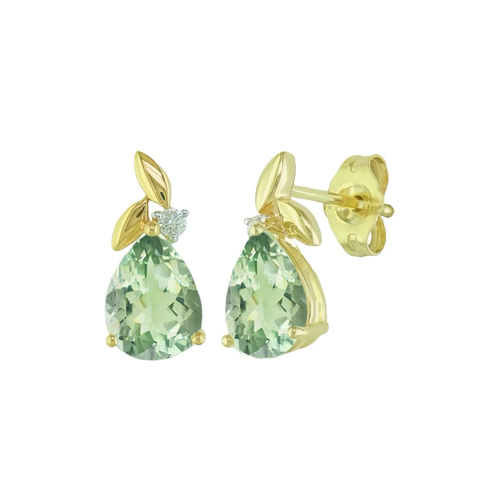 Green Amethyst and Diamond Accent Stud Earrings in 10K Yellow Gold – Image 1 of 2