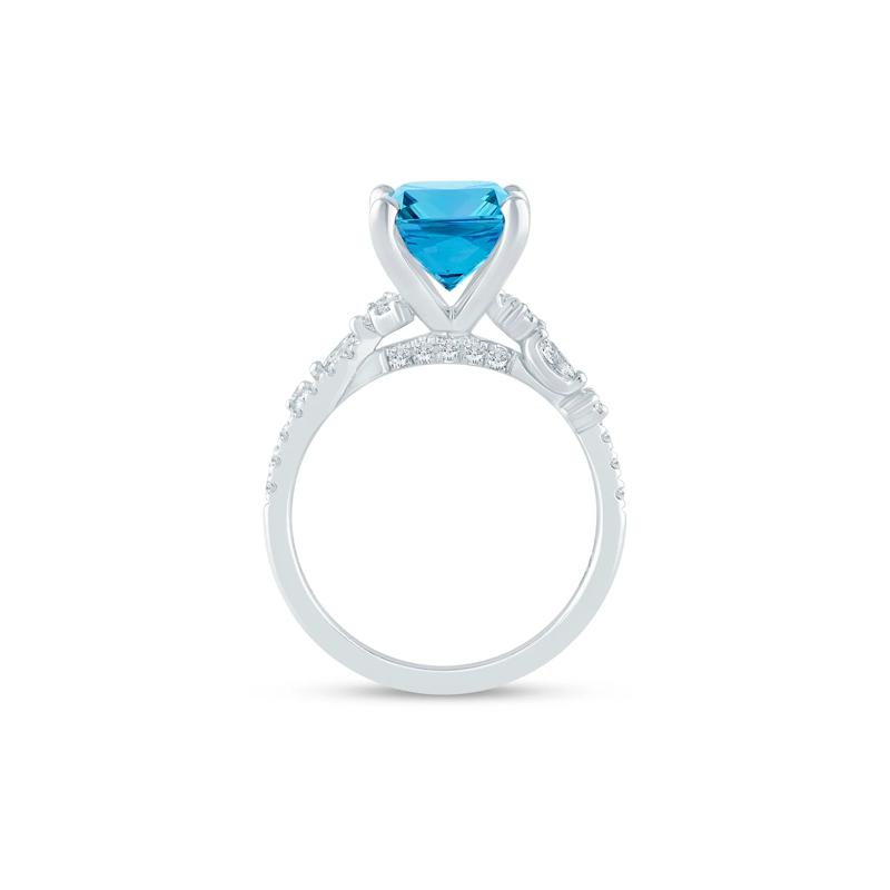 Swiss Blue Topaz and Lab Grown Diamond Engagement Ring in 14K White and Yellow Gold &#40;3/8 ct. tw.&#41; – Image 2 of 4