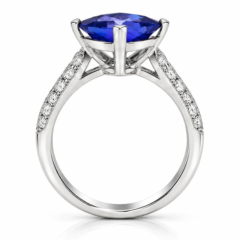 Marquise Tanzanite &amp; Round Diamond Ring in 18K White Gold (3/8 ct. tw.) – Image 2 of 4